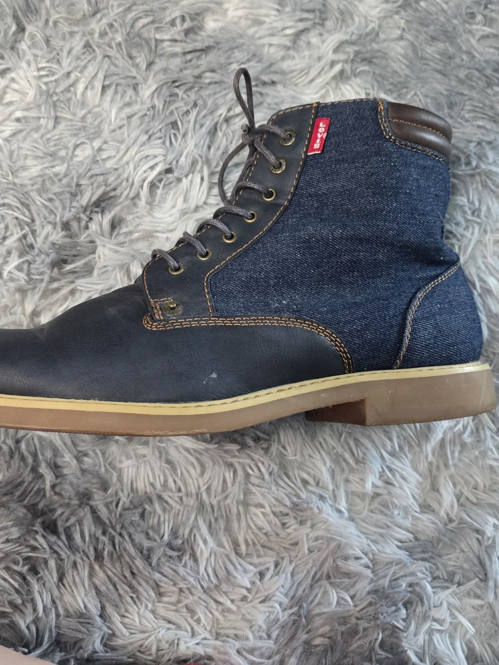 Levi's Men's Navy Denim and Leather Lace-Up Boots, Size 13